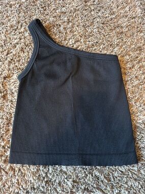 a by Avocado Black Ribbed One Shoulder Tank Top